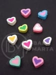 Mărgele FIMO cu inimă 8~12x8~11x4~5mm, gaură mixtă 1.5mm, 1 pachet, 10 buc. 312703