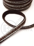 Panglică din piele întoarsă naturală 10x3mm maro cu crystal si piele 1 meter 421225
