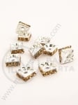 Pătrat 8x8x3mm cu cristale aurii albe 10 buc 301415