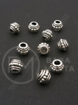 Margele metallice 8x6.5mm color argintie, gaură 3.5mm, 10 buc. 308519