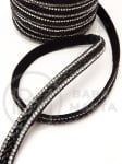 Panglică din piele întoarsă naturală 10x3mm neagra cu crystal si piele 1 meter 421220