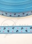 Panglică de satin 16mm, ruptă, albastră, cu imprimeu, 1 pachet, 2 metri, 451489