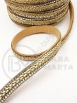 Panglică din piele întoarsă naturală 10x3mm aurie cu crystal si piele 1 meter 421222