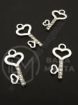 Pandantiv cheie metalic cu cristal 24x12mm culoare nichel 1 pachet 5 buc 307870