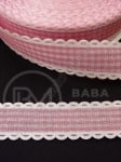 Panglică roz în carouri 22mm cu dantelă 1 pack 5 meters 451452