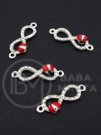Conector Infinity cu buburuza si cristale 28x10mm 5 bucati 304045